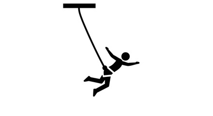 Silhouette of a person on a rope swing black on white background © Munna