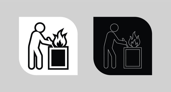 Person working at trash burn barrel icon illustration with disposal pollution illustration container monochrome environment