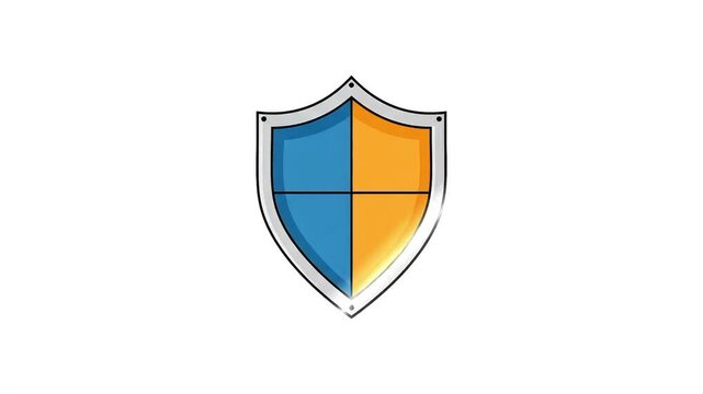 A shield icon with two colors, blue and orange, representing protection or security