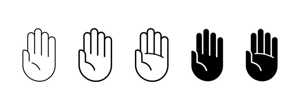 Open Hand Raised Palm Vector Set, Stop Gesture High Five Voting Icon Collection