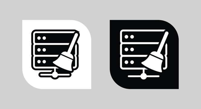 Server data cleaning icon set with cleaning maintenance computer database technology management infrastructure optimization