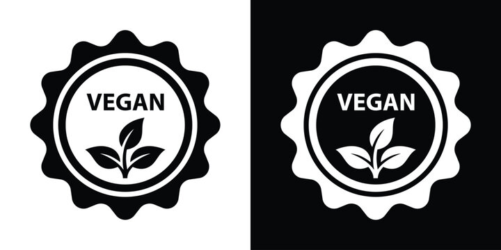 Circular vegan badge design featuring top text and a plant leaf sprout symbol, perfect for food packaging seals, eco-friendly product labels, and vegetarian dietary icons.