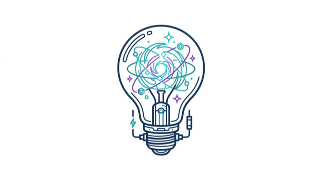 Light bulb with atomic structure inside illustration.