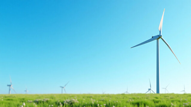 Sunlit wind turbine with clean lines stands in open field under natural daylight