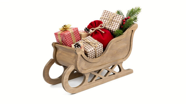 Rustic christmas sleigh filled with wrapped holiday gifts christmas presents celebration decoration ornament background tradition shopping