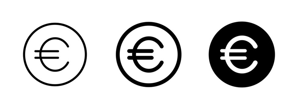 Circle Euro Symbol Vector Set, EUR European Currency Money Icon Collection