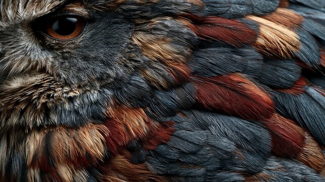 Intricate Owl Eye with Textured Feathers Detail