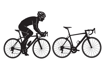 Obraz premium Black silhouette of a cyclist riding a road racing bike