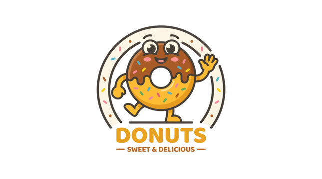 Cute cartoon donut character mascot logo design.