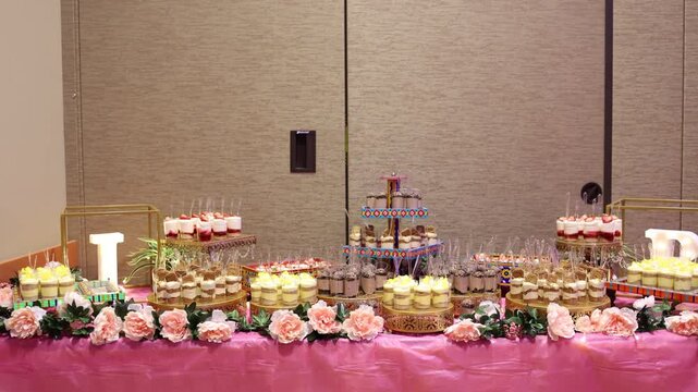 Served tables with decorations on a wedding