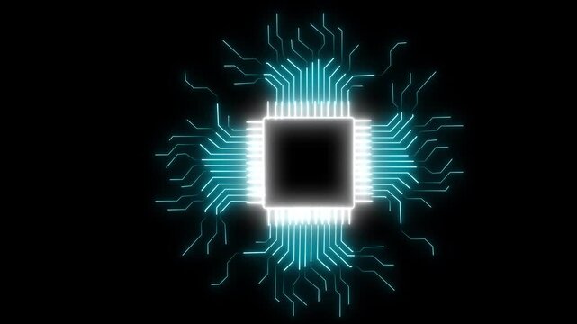 Circuit icon animation by neon on black background.
