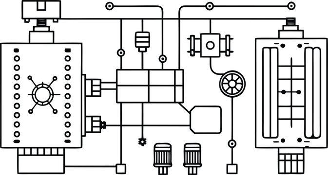 Technical cad schematic of electrical utility components, black lines