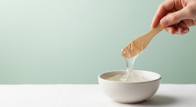 Sugaring hair removal, natural organic body waxing paste for smooth skin. Professional beauty treatment, depilation with sugar wax.