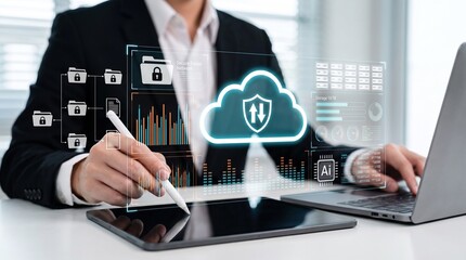 Fototapeta premium secure cloud data storage with encrypted file management and ai powered backup solutions for business privacy.