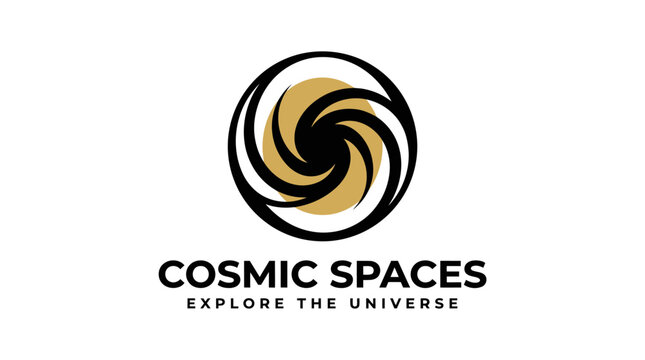 Cosmic Spaces Logo Design Featuring A Spiral Galaxy Concept.