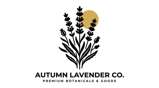 Minimalist lavender botanical logo design with sun.