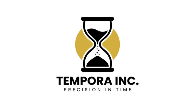 Minimalist hourglass logo design with modern typography for time management business.