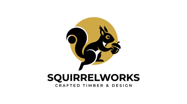Minimalist Squirrel Logo Design With Acorn Symbol for Woodworking Business.