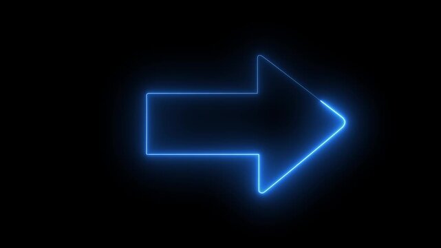 Arrow-shaped neon sign. Neon arrow symbol icon.Glowing neon line arrow with glowing neon animation on neon arrow icon animation background