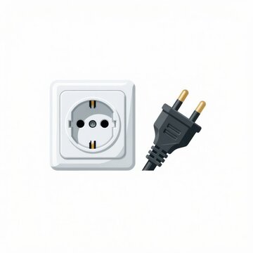 Electric plug connected to wall socket power outlet. Close-up of energy supply and electrical device charging setup for home or office use. Essenti...