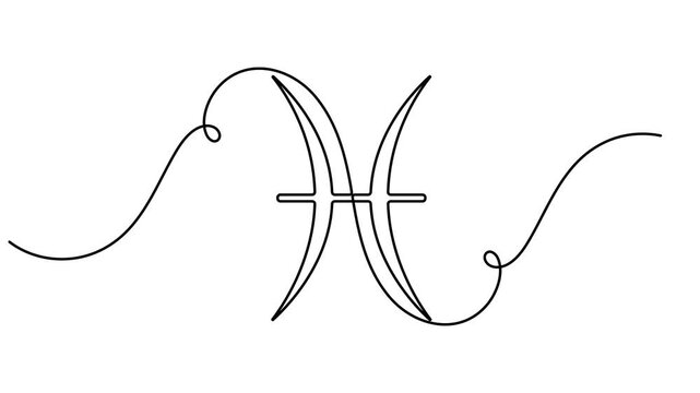 Pisces symbol animation zodiac astrology sign continuous one line drawing minimalist single art social media reels and educational cosmic video intros motion graphic moving on white background