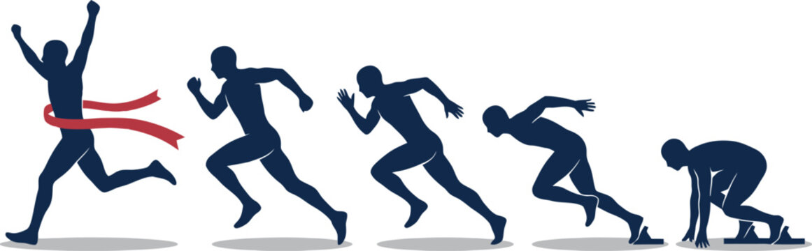 Progression of a sprinter from starting blocks to finishing line