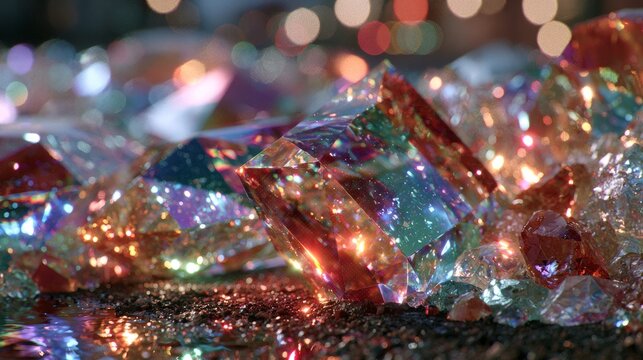 Vibrant Faceted Crystals with Shimmering Light Refractions