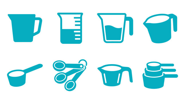 Kitchen measuring cups spoons and pitcher icon collection.