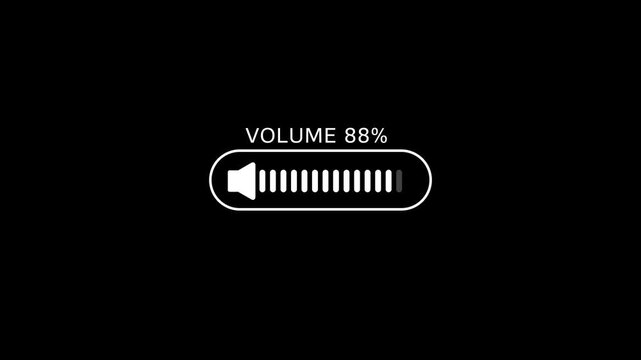 Digital volume control interface animation with increasing sound level progress bar audio