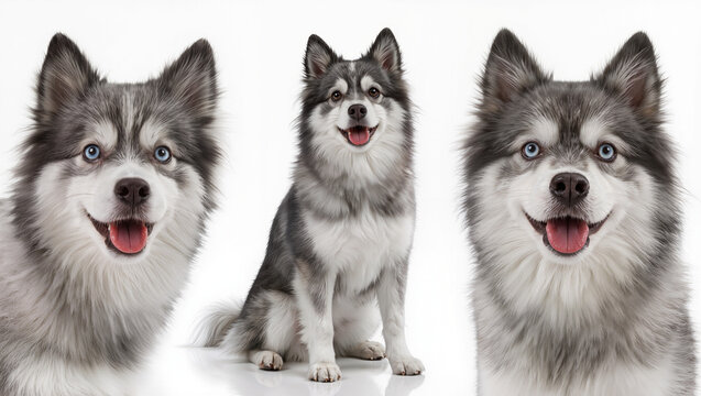 Adult Pomsky Dog Isolated on Seamless White Studio Background