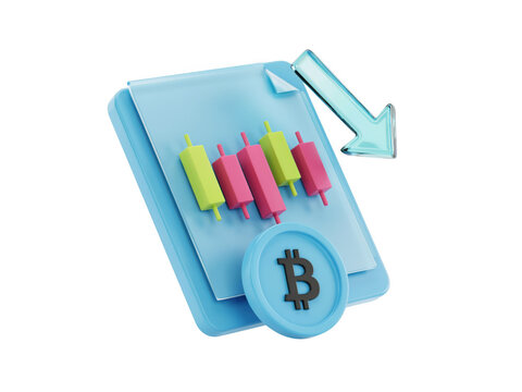 Bitcoin price chart with downward arrow icon