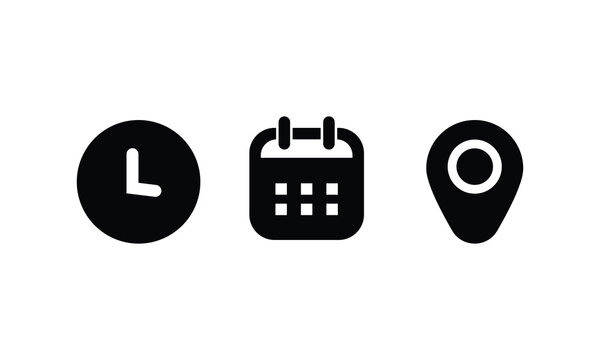 date icon vector, time, location address icon, clock icon vector