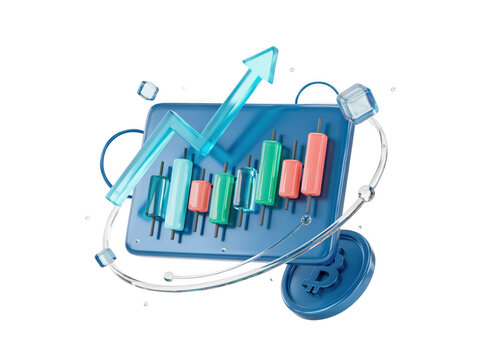 Stock market trading chart with growing arrow icon