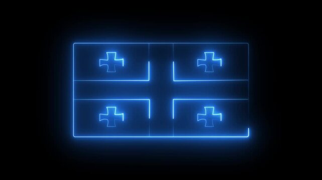 Georgian flag animation with glowing neon effect. animated Georgian blue color flag with black background .4k video motion