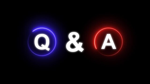 Neon Q and A question and answer icon animation session on black background. Question and Answer the letters Q and A. Question and Answer icon animation. questions and answers concept Q and A