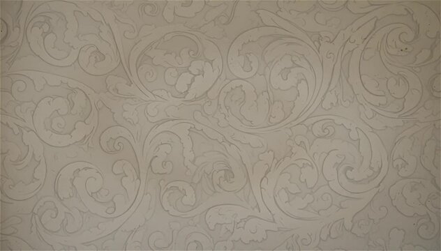 Vintage damask floral pattern on beige paper, elegant baroque scrollwork texture, classic victorian ornament background for wedding invitations
