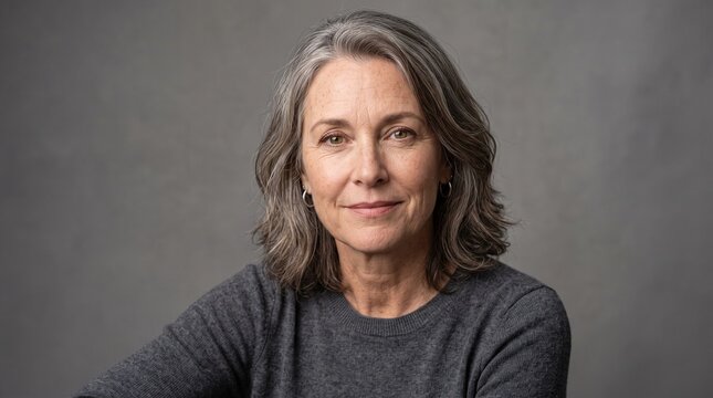 Confident Woman Relaxed Half-Smile Studio Portrait
