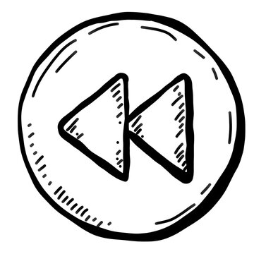Hand drawn doodle rewind media control icon