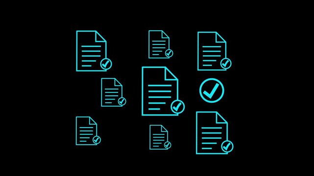Cg footage with digital documentation symbols in everyday life on black background.