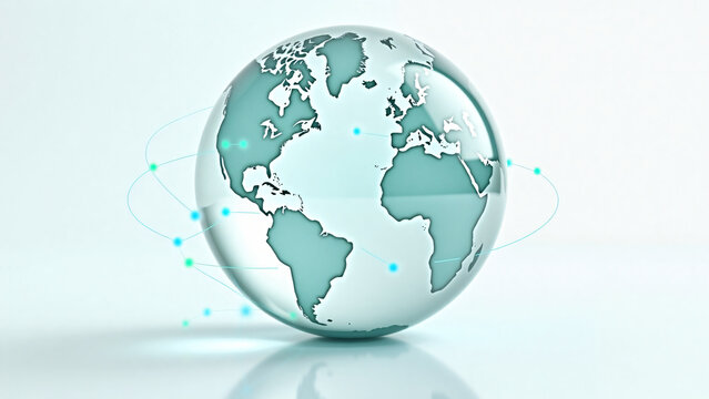 Digital connections illuminate a glass globe on white background with modern design