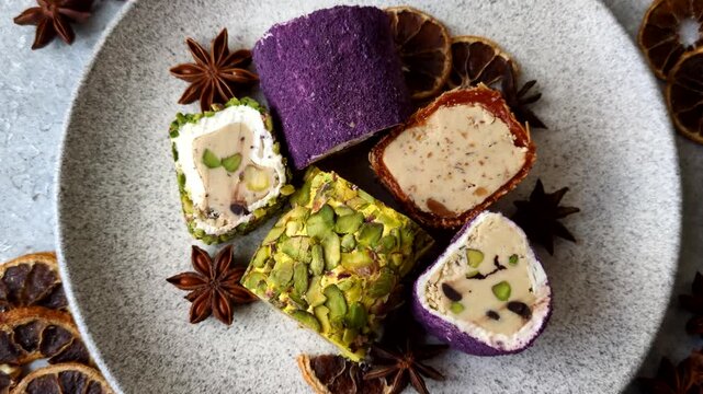 Turkish delight or lokum is a traditional Eastern sweet made with nuts. Turkish delight, lokum