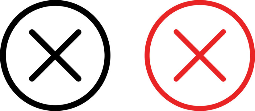 Cross mark icon set, x symbol for rejection or incorrect choice, vector illustration