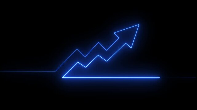 Abstract neon arrow business graph chart icon animation background. Market Recovery Concept. animation
