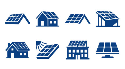 Residential and commercial solar energy panel system icons. © Yuyu