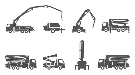 Grey concrete pump truck and arm icons © Yuyu