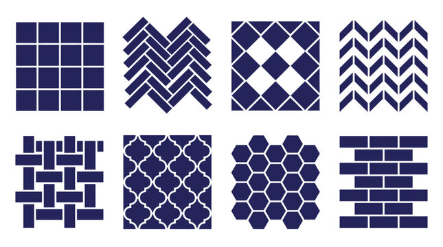 Blue geometric tiling and mosaic pattern icons.