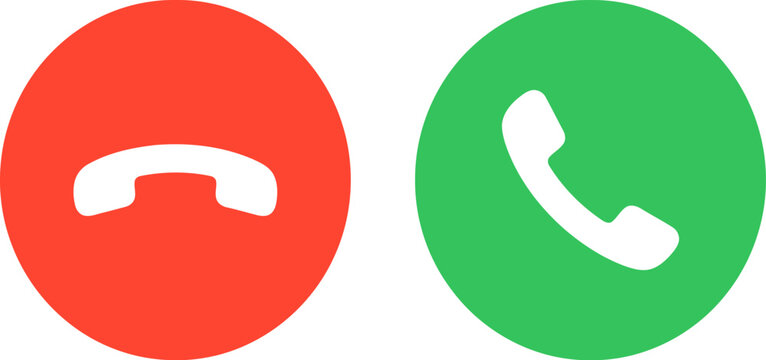 Phone call icons set, red decline and green answer buttons