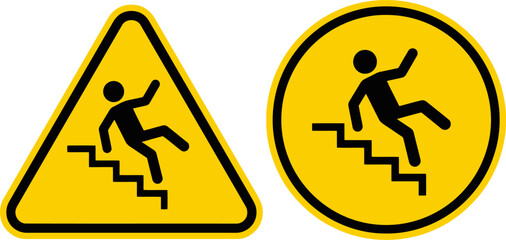 Set of yellow warning signs with falling person icon isolated on white background © Collect Silhouettes