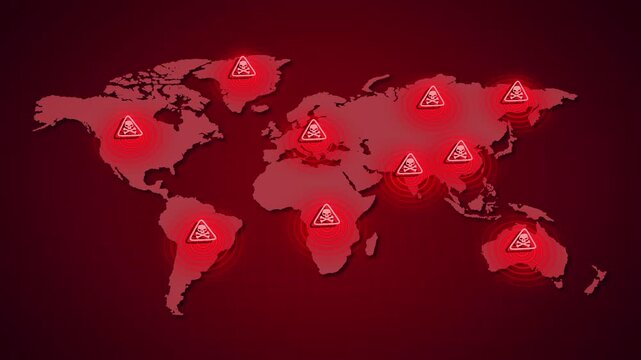 World map with danger signs popping up over countries