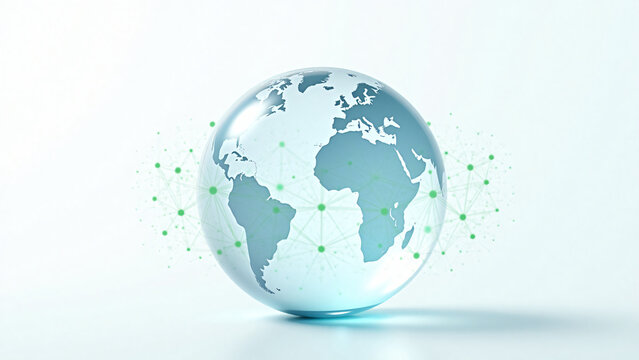Digital connections illuminate a glass globe on white background with modern design